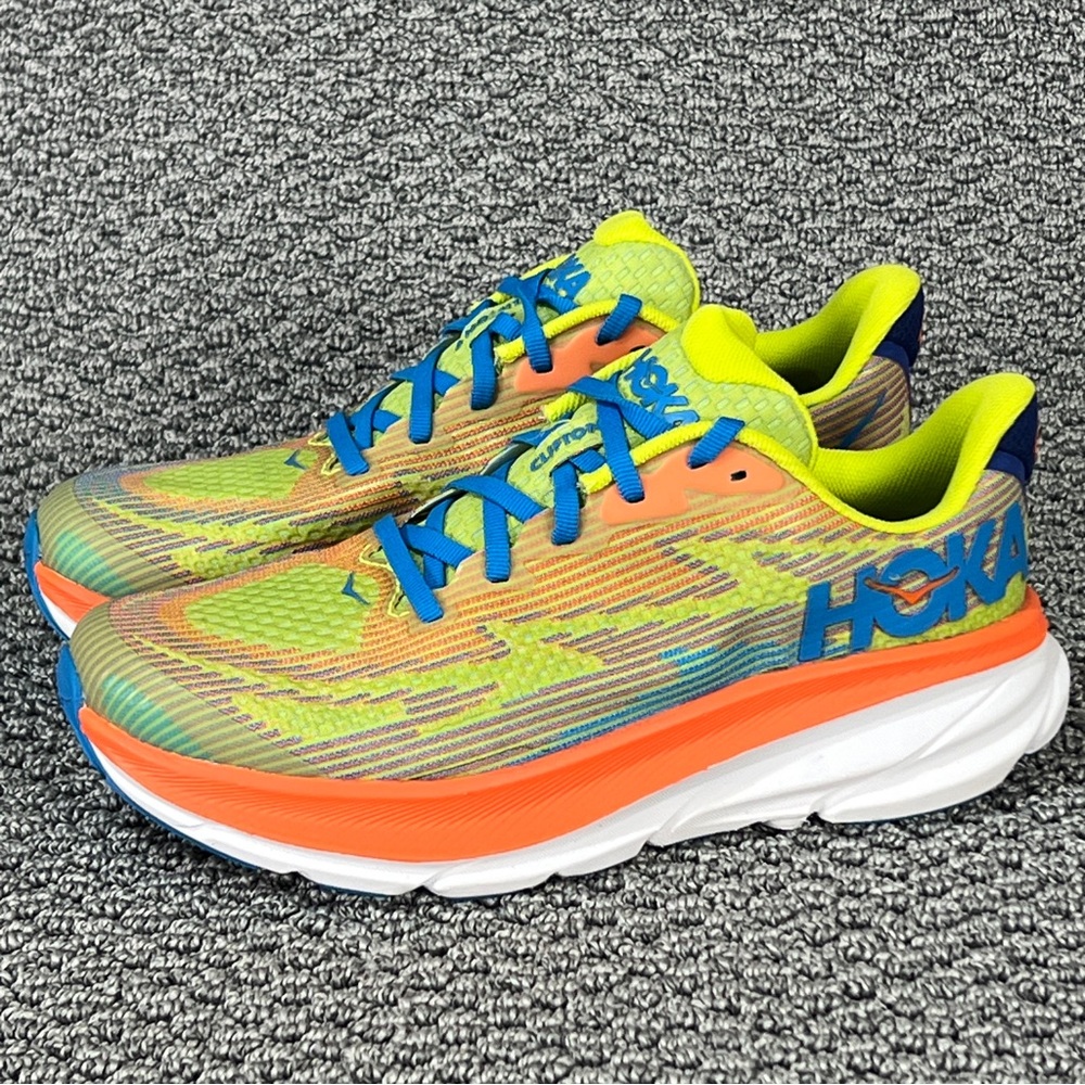 Hoka Clifton 9 Vibrant Yellow and Orange Athletic Shoes youth size 5